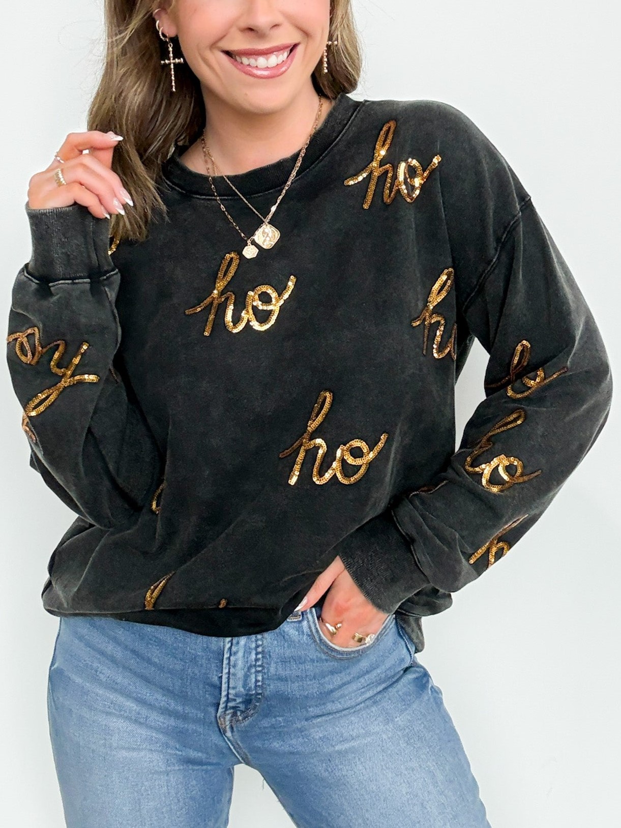 Women's Santa Pattern Sequin Pullover