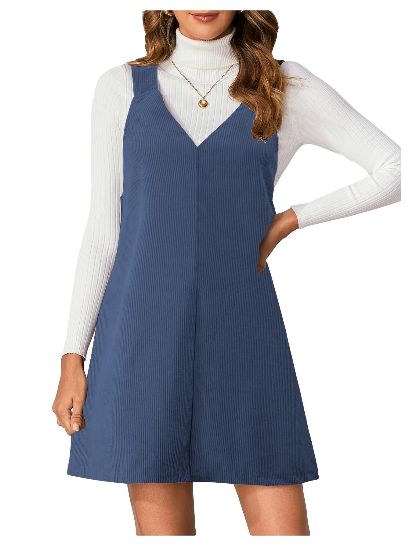 WomenS V Neck Corduroy Pinafore Overall Mini Dress
