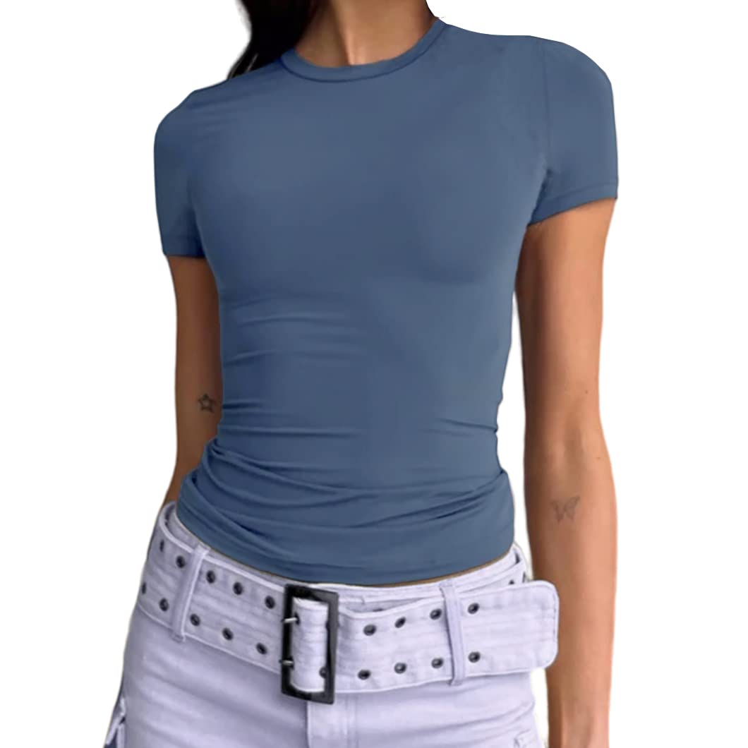 Slim Fit Short Sleeve Crew Neck Tight T Shirts-Pink Laura