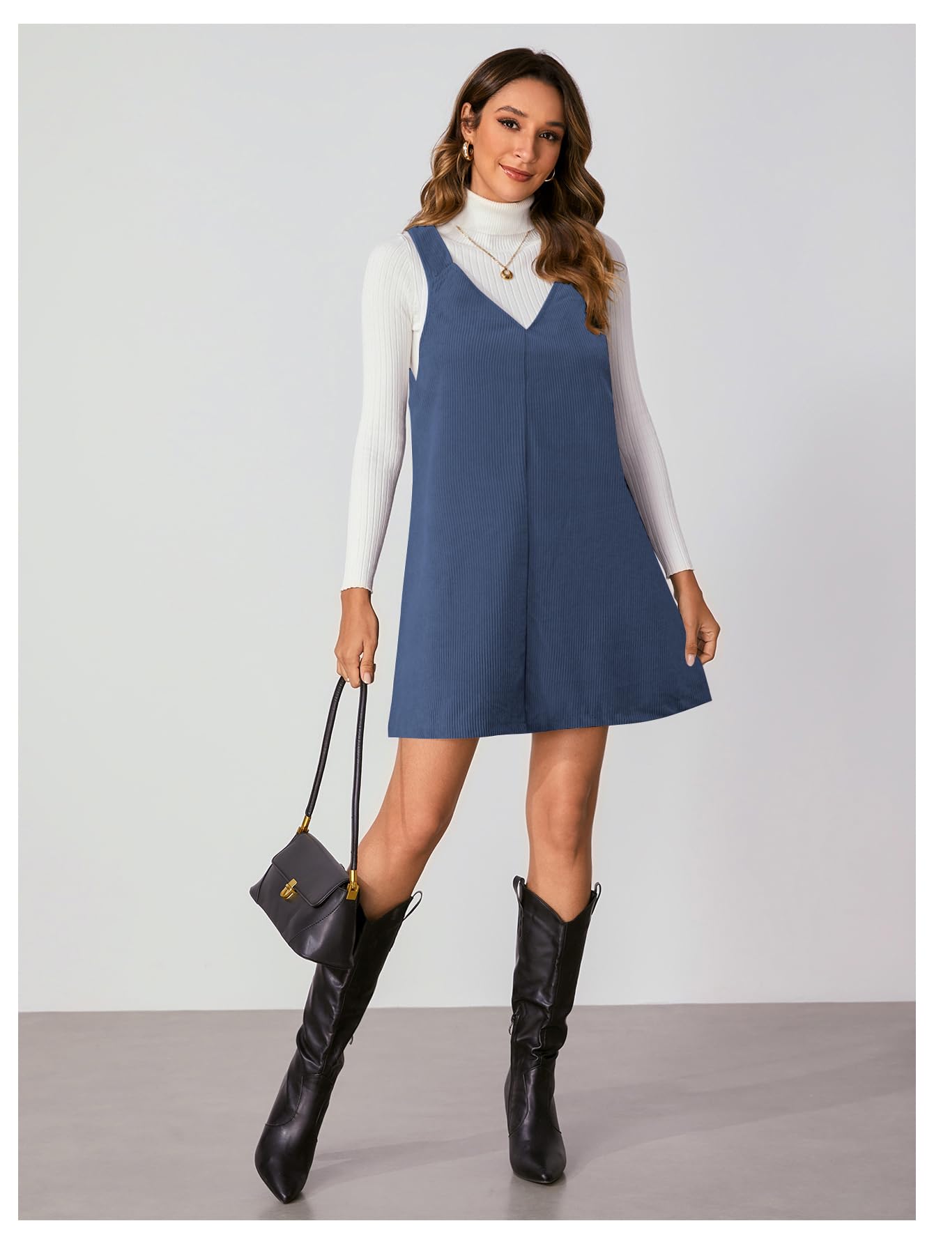 WomenS V Neck Corduroy Pinafore Overall Mini Dress