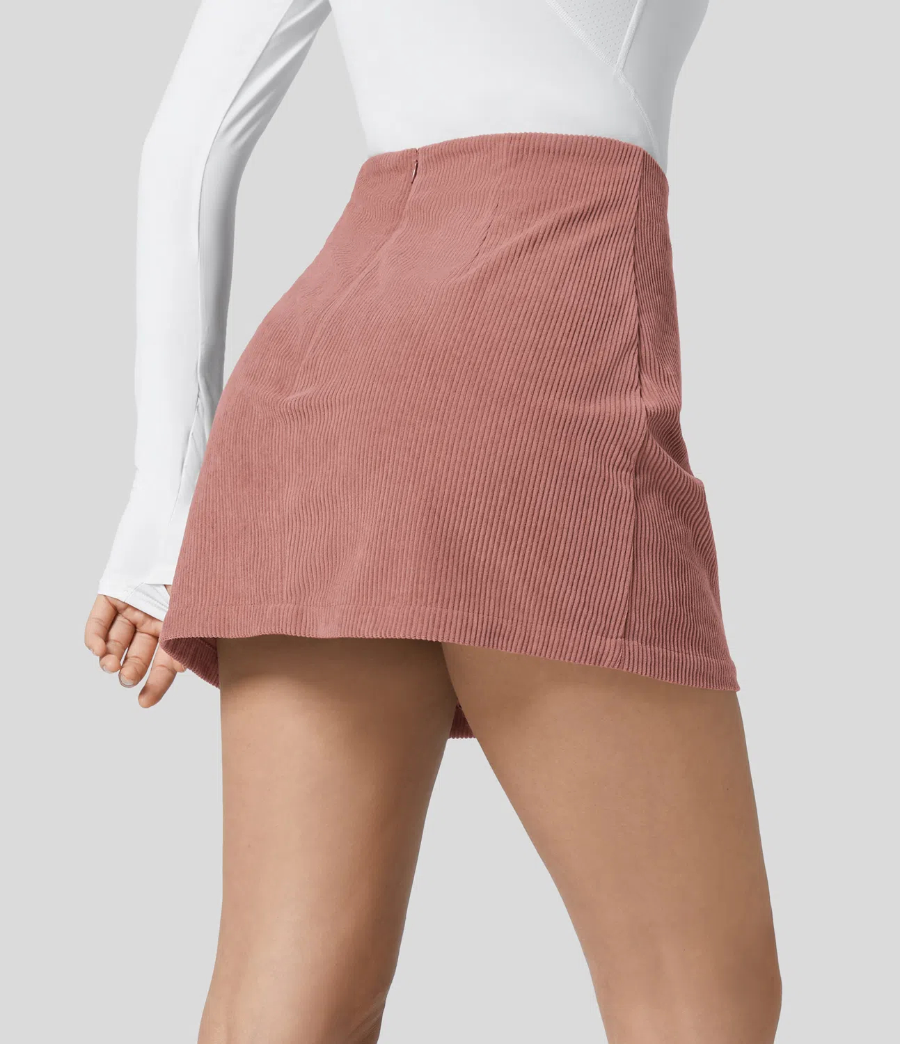 High Waisted Invisible Zipper 2-in-1 A Line Mini Corduroy Casual Skirt
