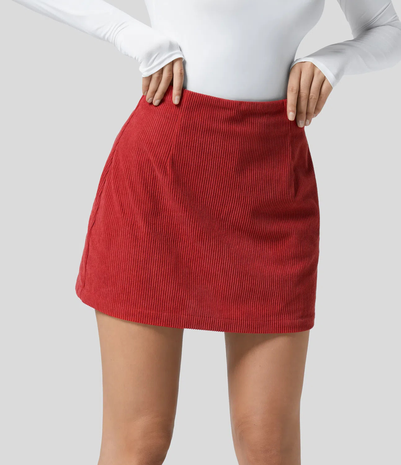 High Waisted Invisible Zipper 2-in-1 A Line Mini Corduroy Casual Skirt