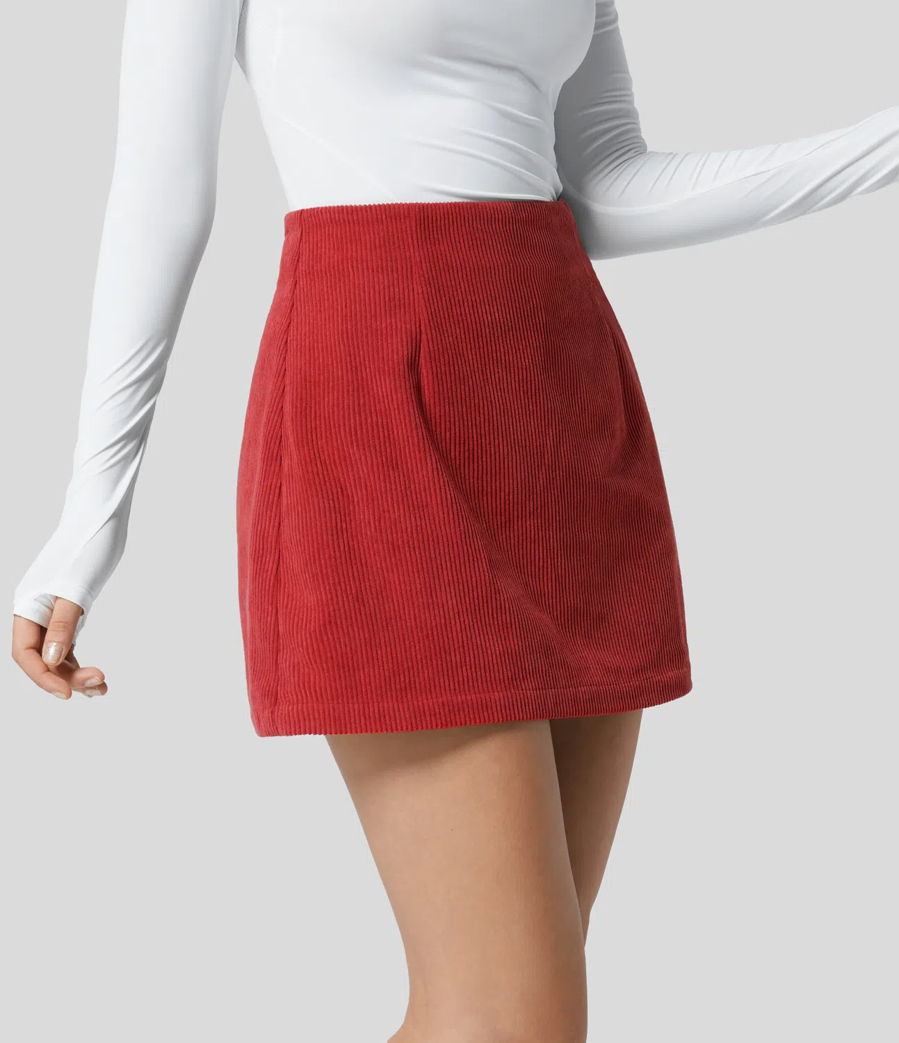 High Waisted Invisible Zipper 2-in-1 A Line Mini Corduroy Casual Skirt
