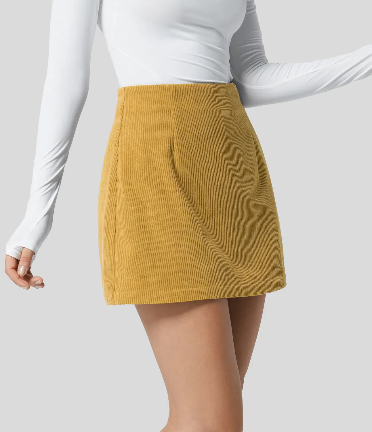 High Waisted Invisible Zipper 2-in-1 A Line Mini Corduroy Casual Skirt