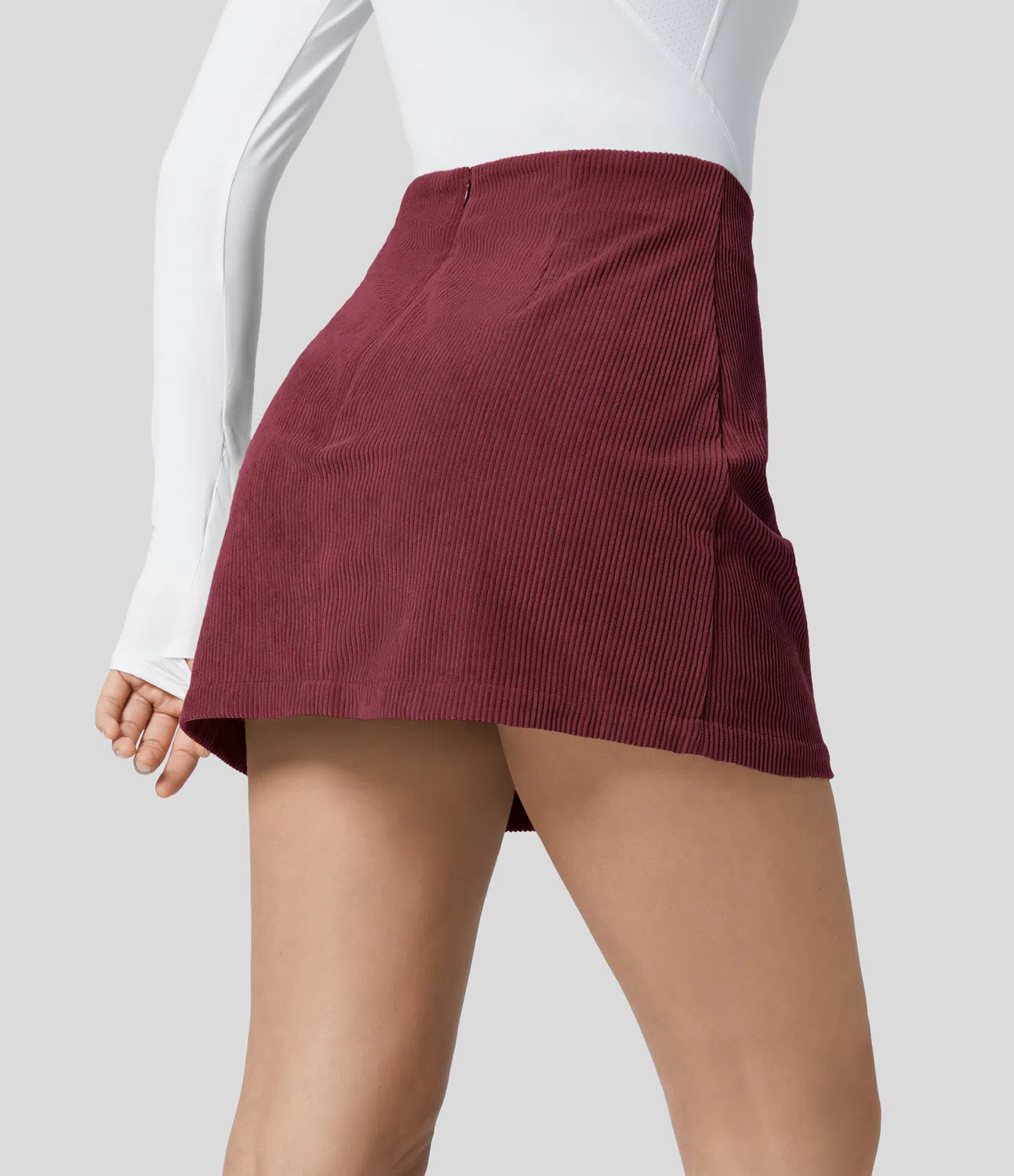 High Waisted Invisible Zipper 2-in-1 A Line Mini Corduroy Casual Skirt
