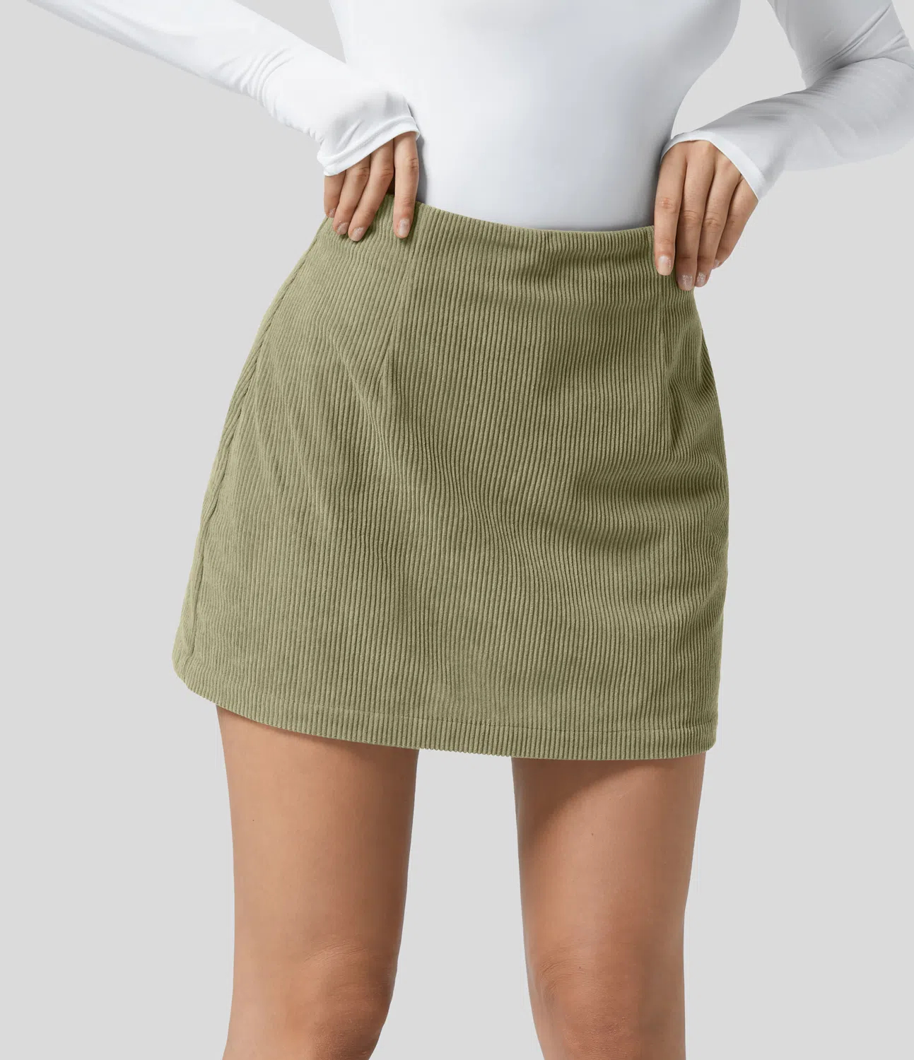 High Waisted Invisible Zipper 2-in-1 A Line Mini Corduroy Casual Skirt