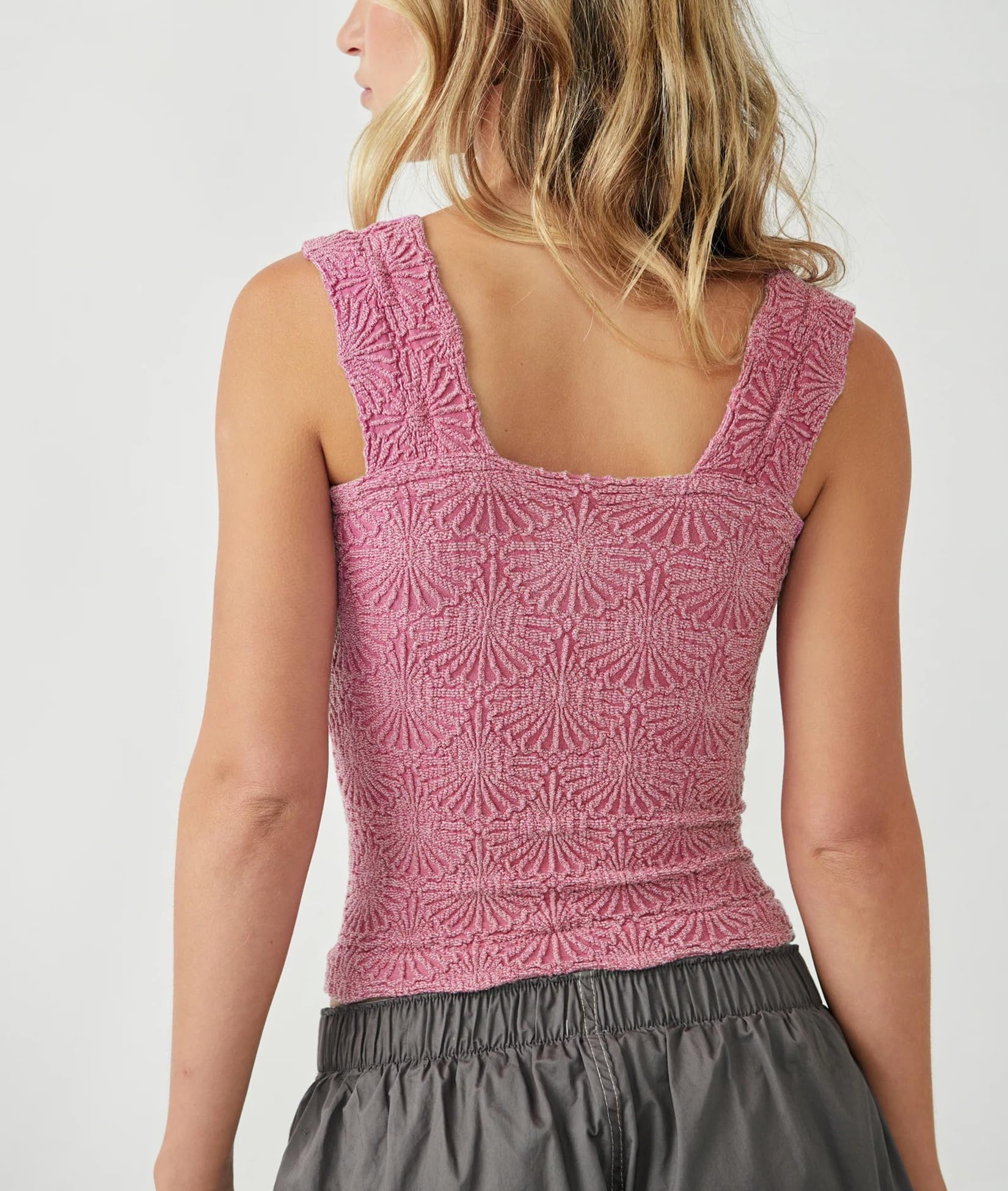 Women's Square Neck Wide Back Tank Top Floral Pattern Out Top