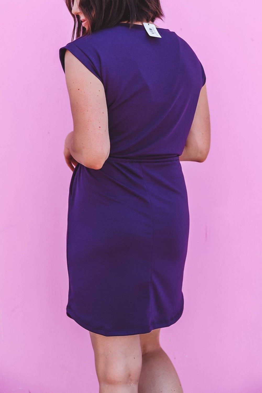 HOT SALE Round Neck Short Sleeve Waist Tie Pocket Mini Dress