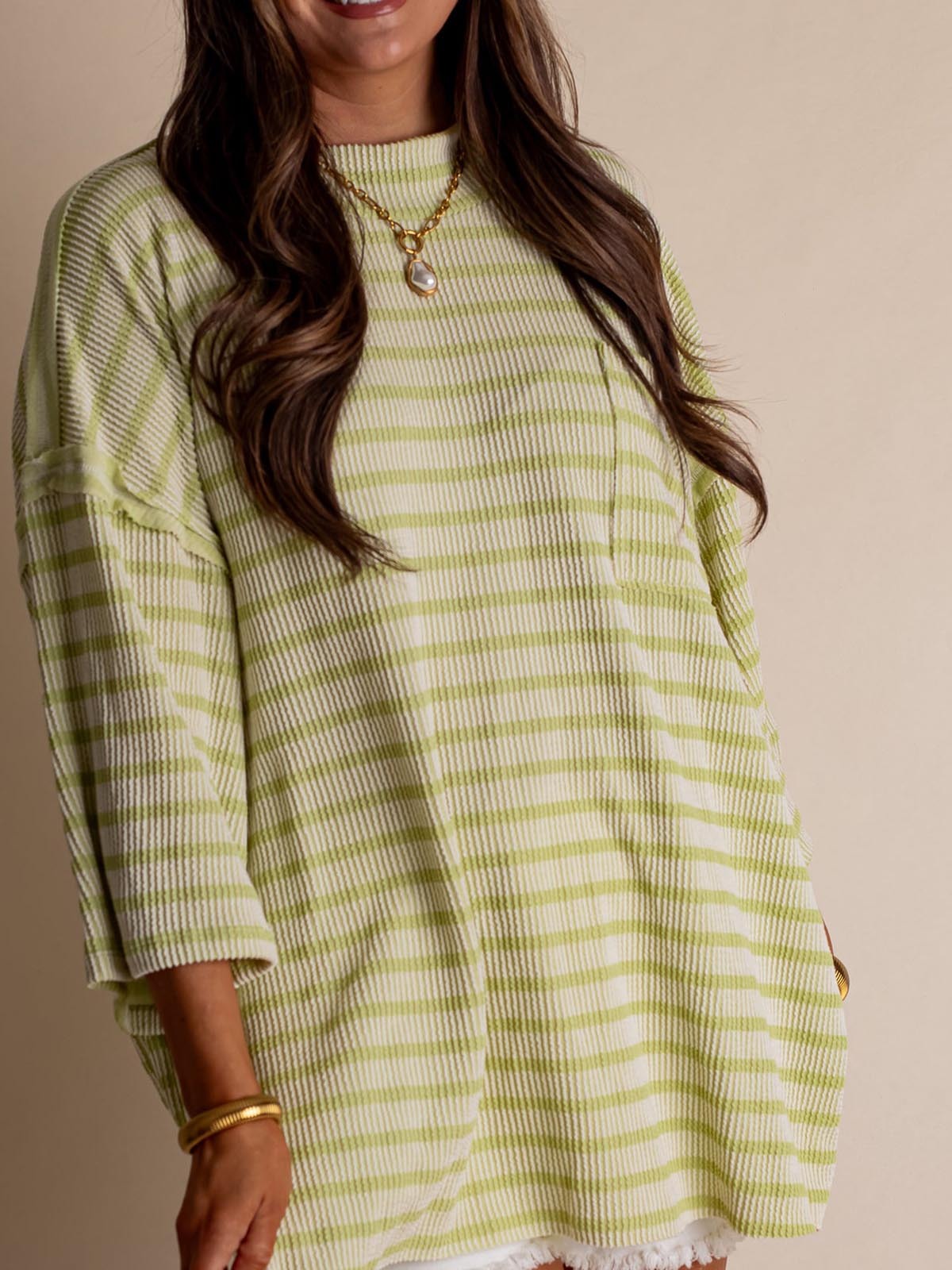 Only Go Forwards Oversized Striped Top Ribbed Short Sleeves