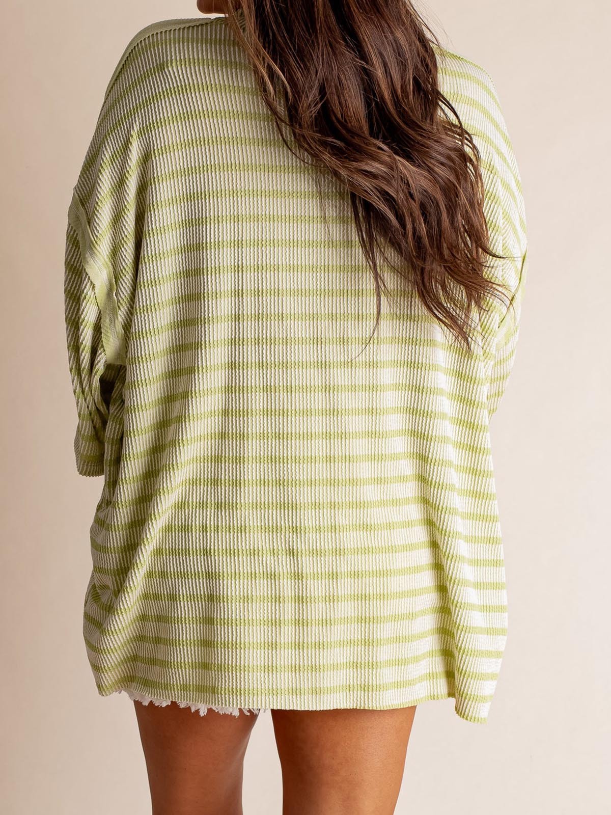 Only Go Forwards Oversized Striped Top Ribbed Short Sleeves