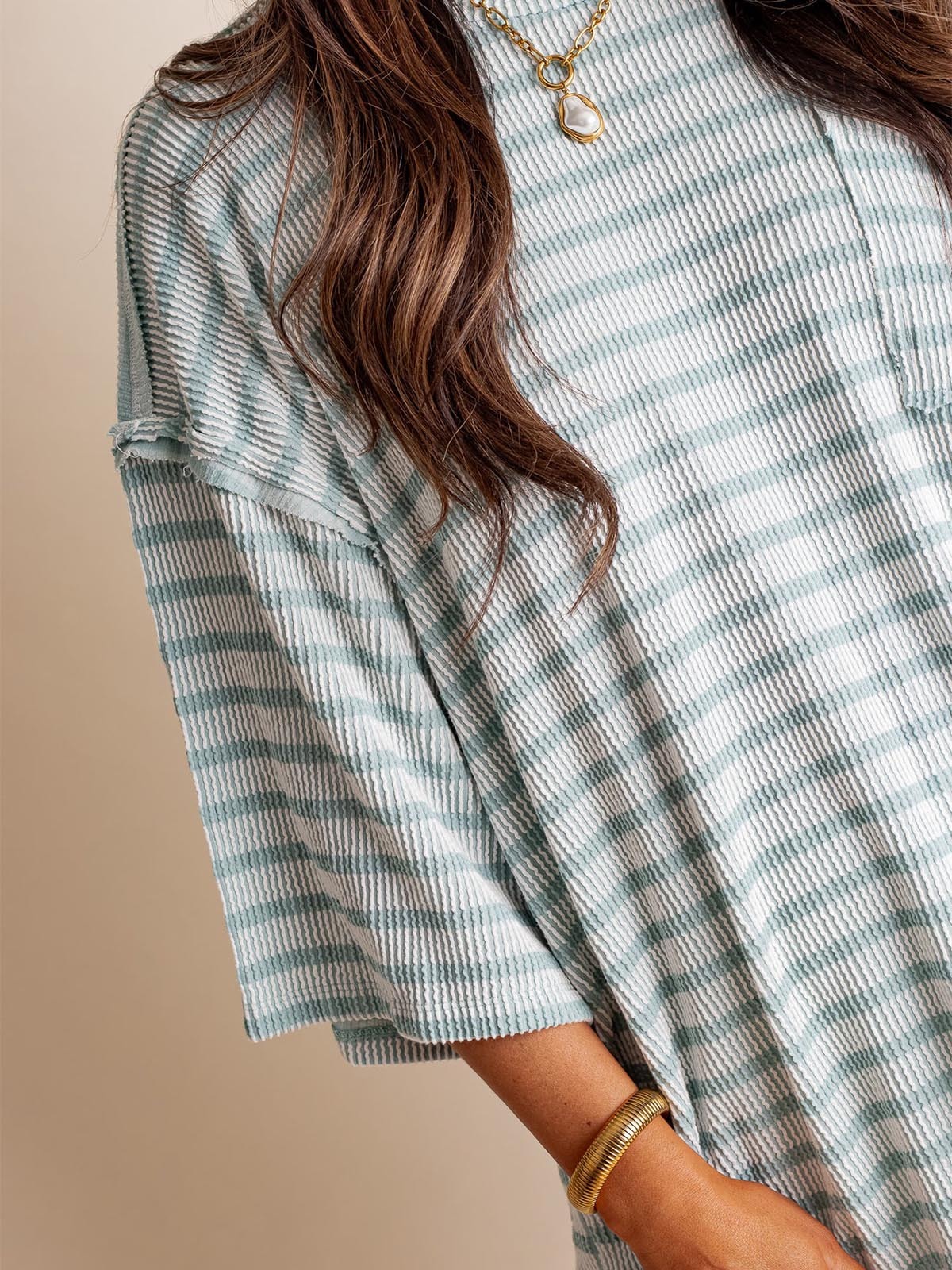 Only Go Forwards Oversized Striped Top Ribbed Short Sleeves