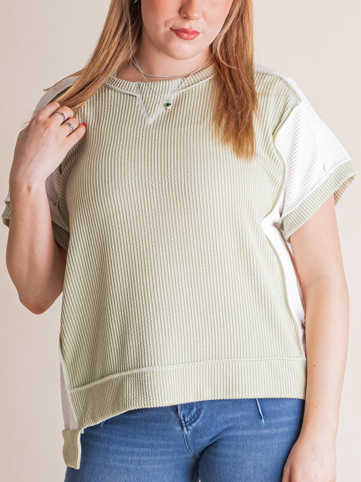Ribbed Stitching Color Block Tee