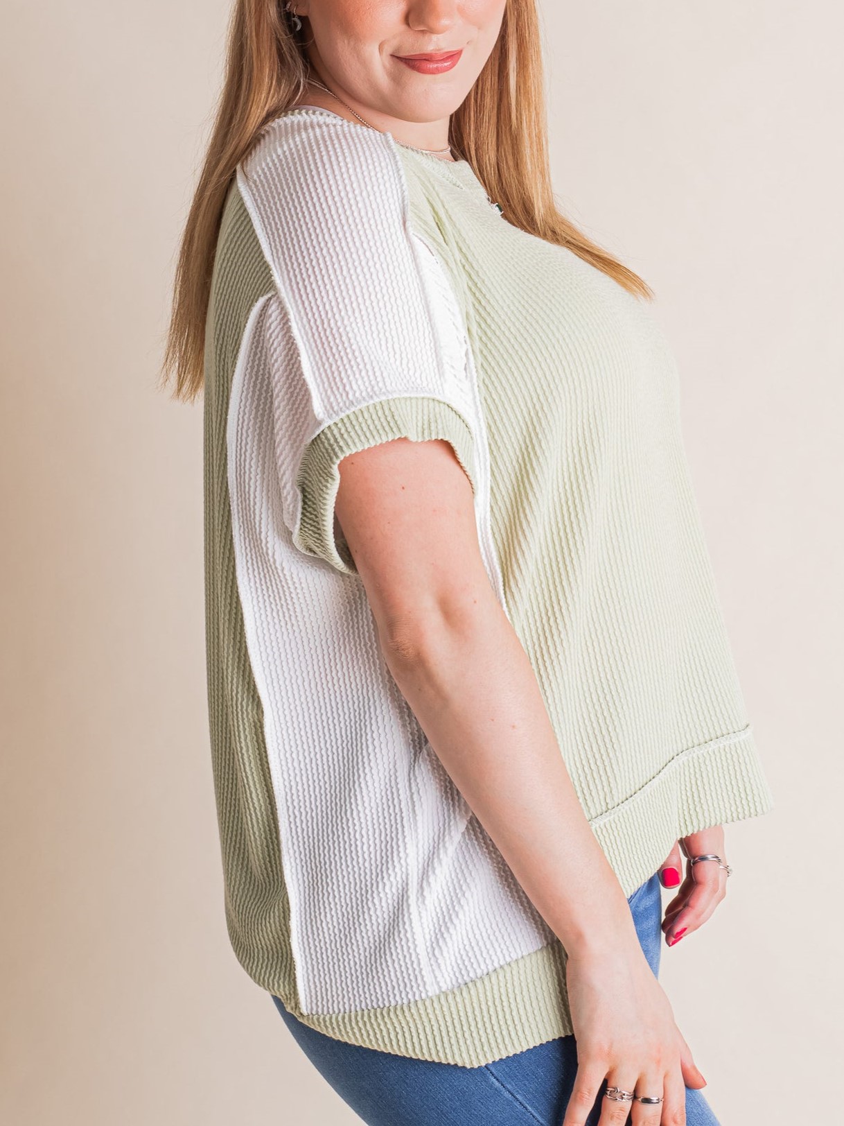 Ribbed Stitching Color Block Tee