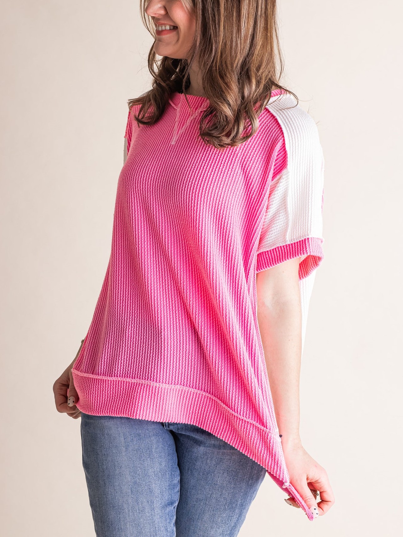 Ribbed Stitching Color Block Tee