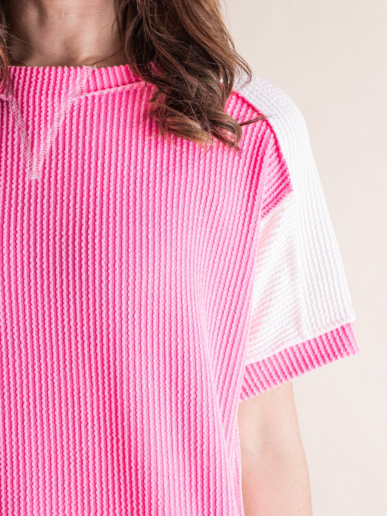 Ribbed Stitching Color Block Tee