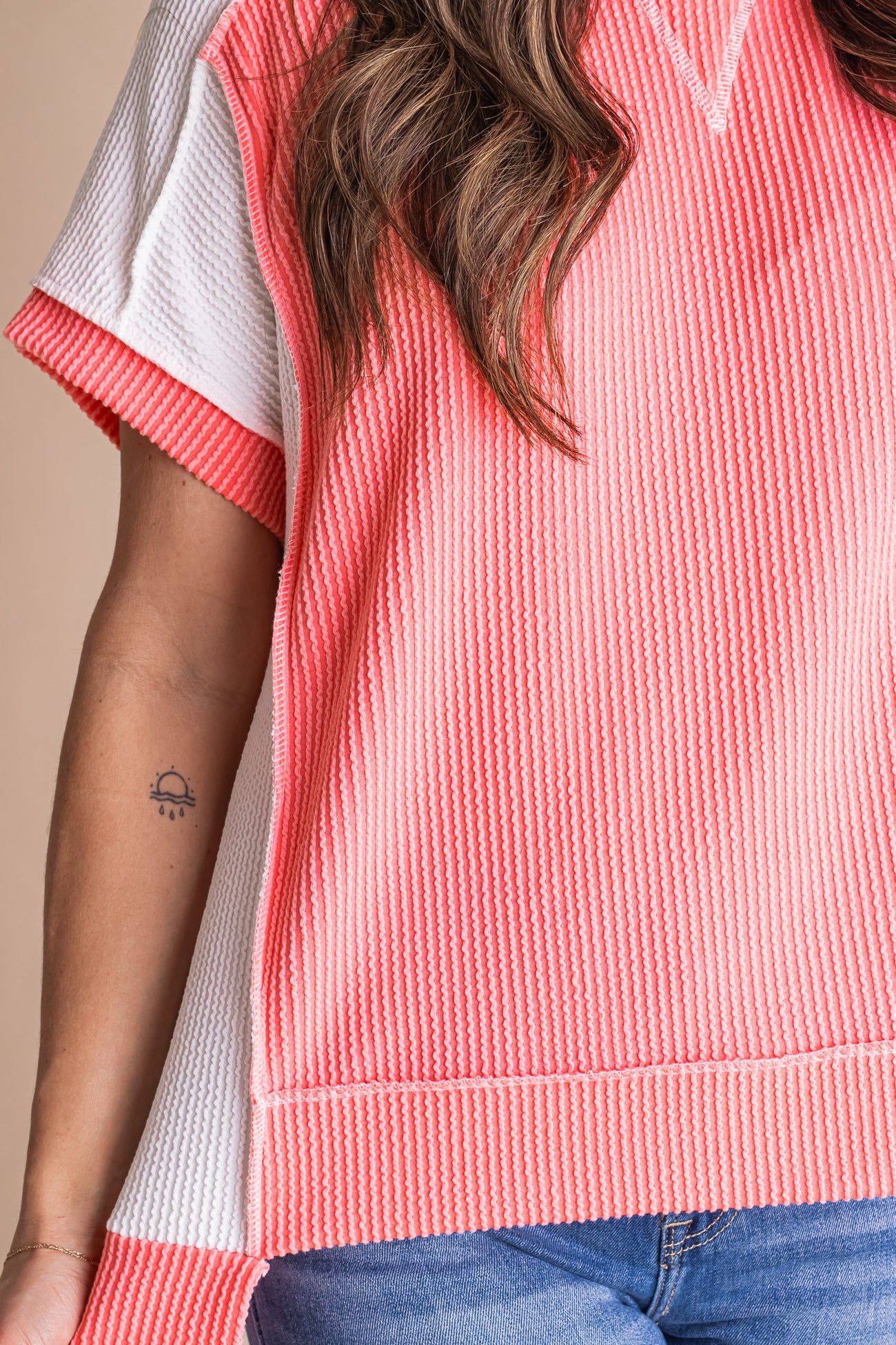 Ribbed Stitching Color Block Tee