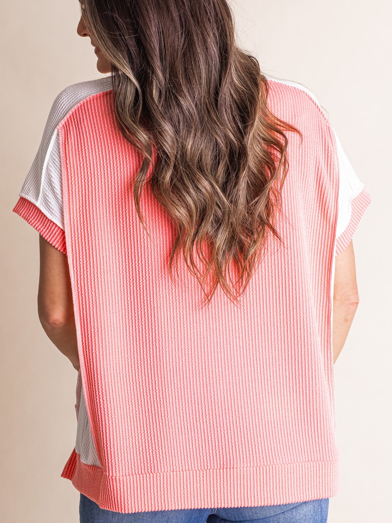 Ribbed Stitching Color Block Tee