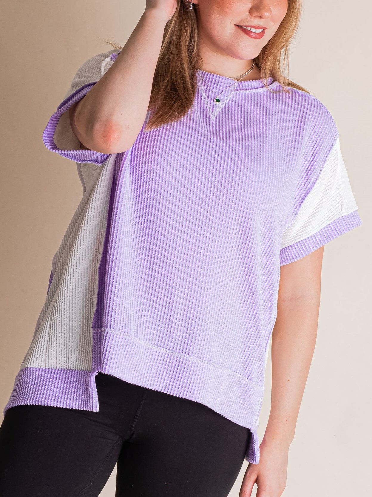 Ribbed Stitching Color Block Tee
