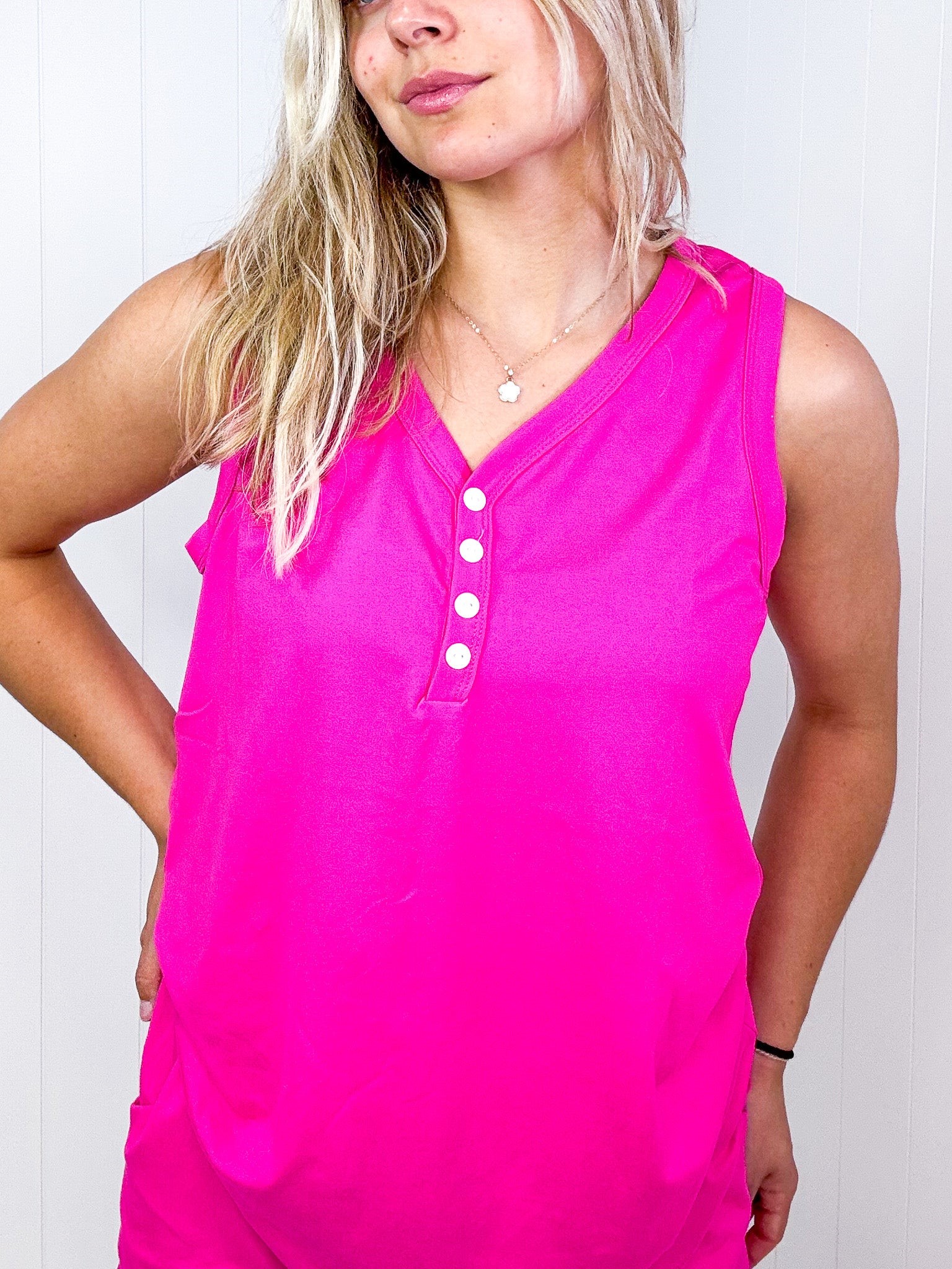 Buttoned Sleeveless Top & Shorts Pajama Lounge Set 