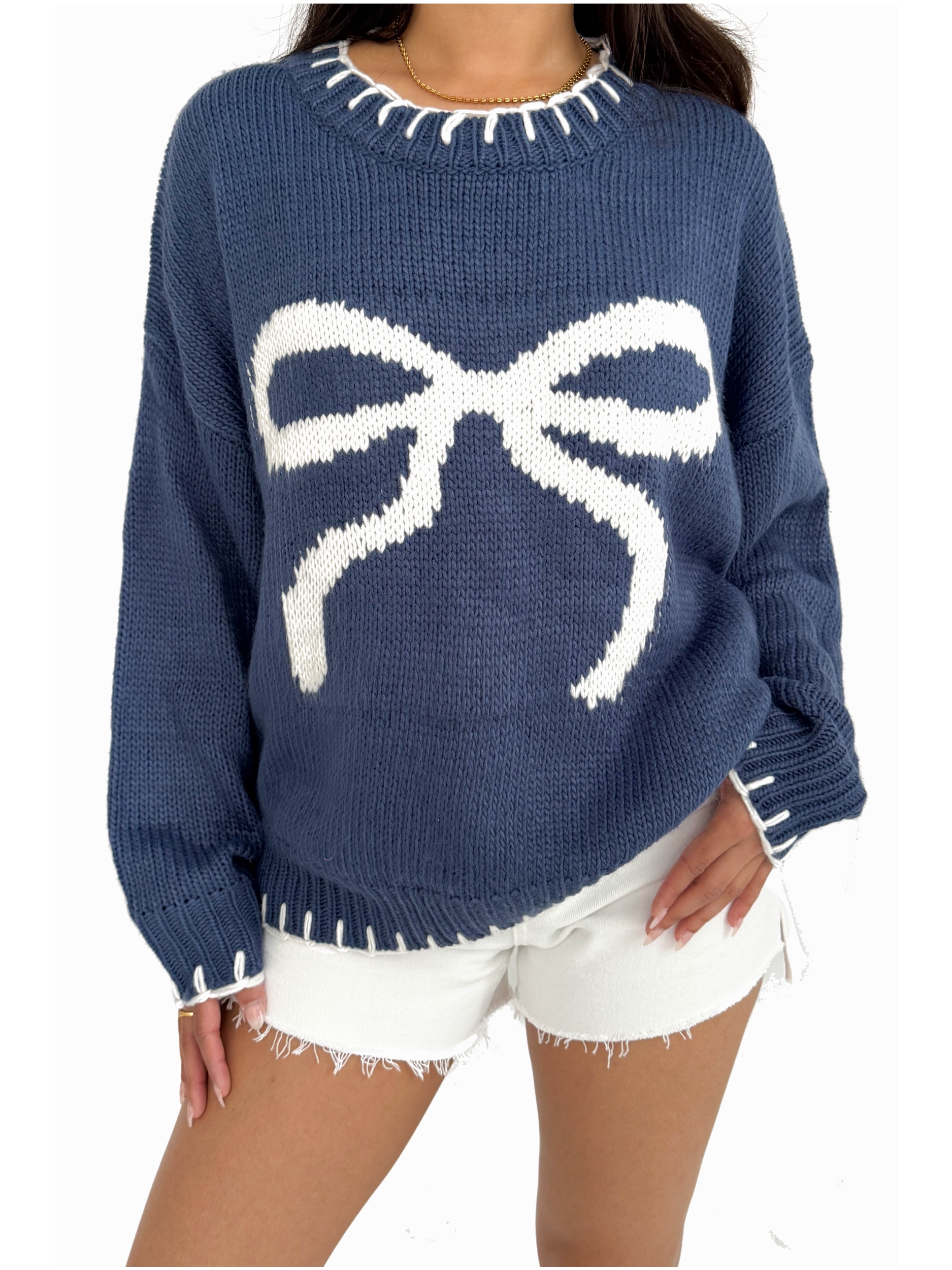 Bow Crew Neck Knitted Sweater Pullover (Buy 2 Free Shipping)