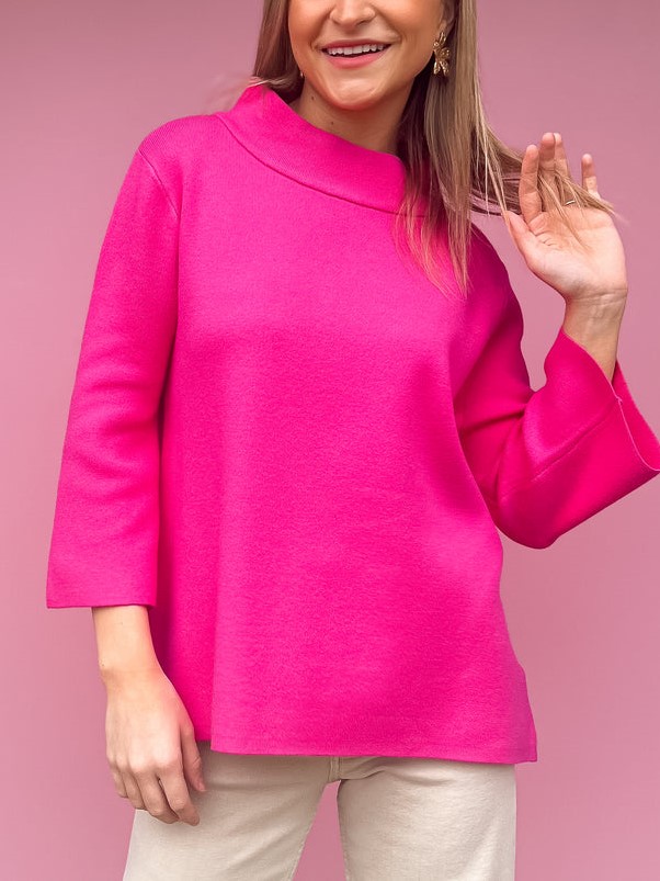 Super Soft Mock Neck Mid Sleeves Sweater