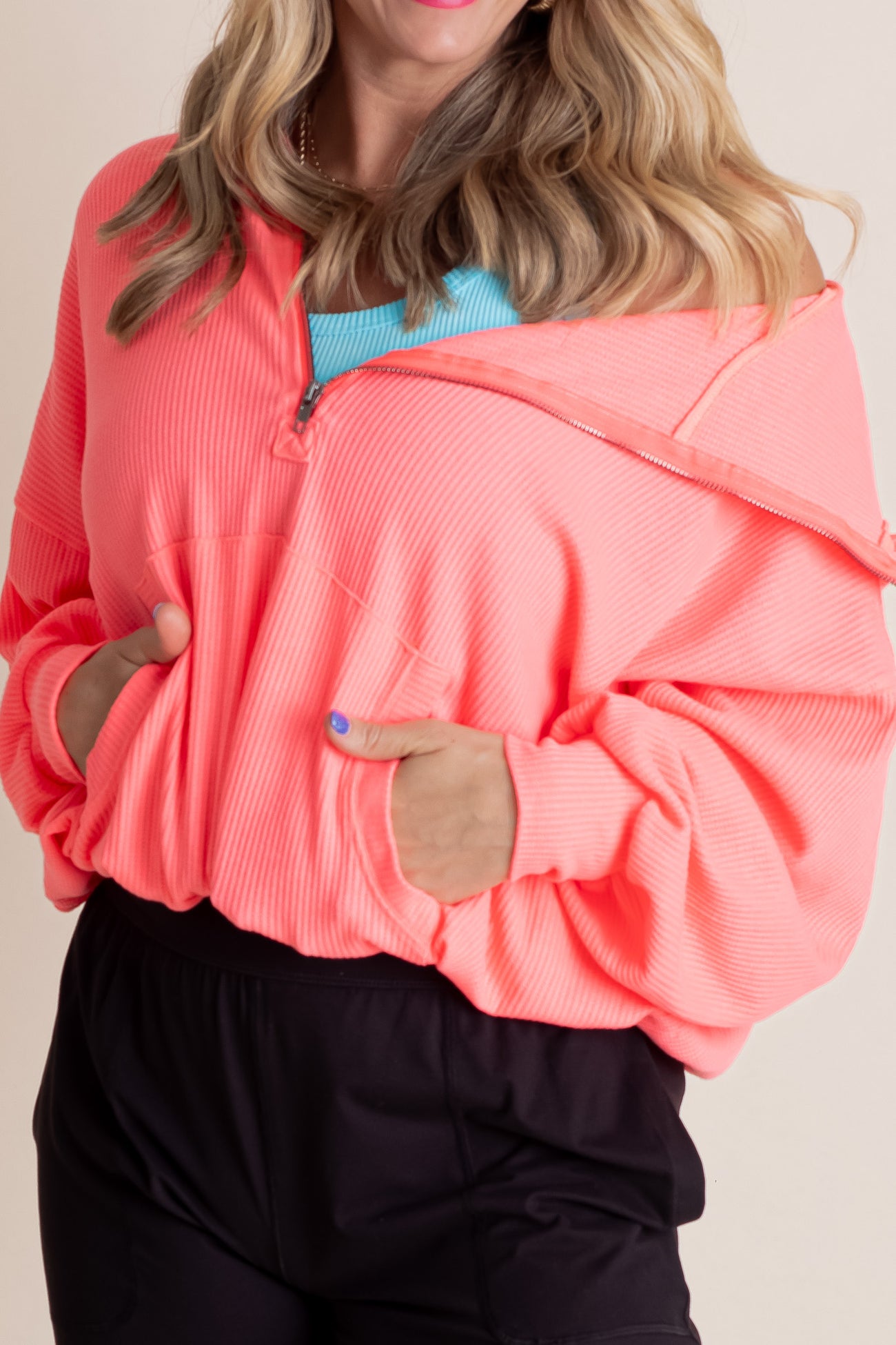 VINTAGE WASHED HALF ZIP UP HOODIE