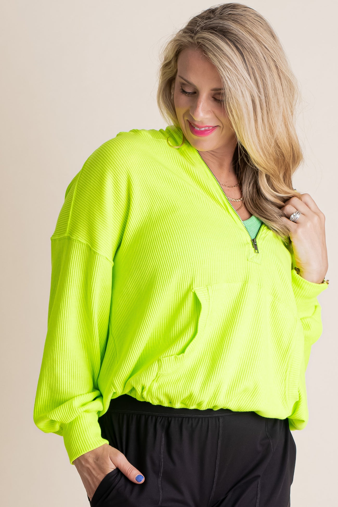 VINTAGE WASHED HALF ZIP UP HOODIE