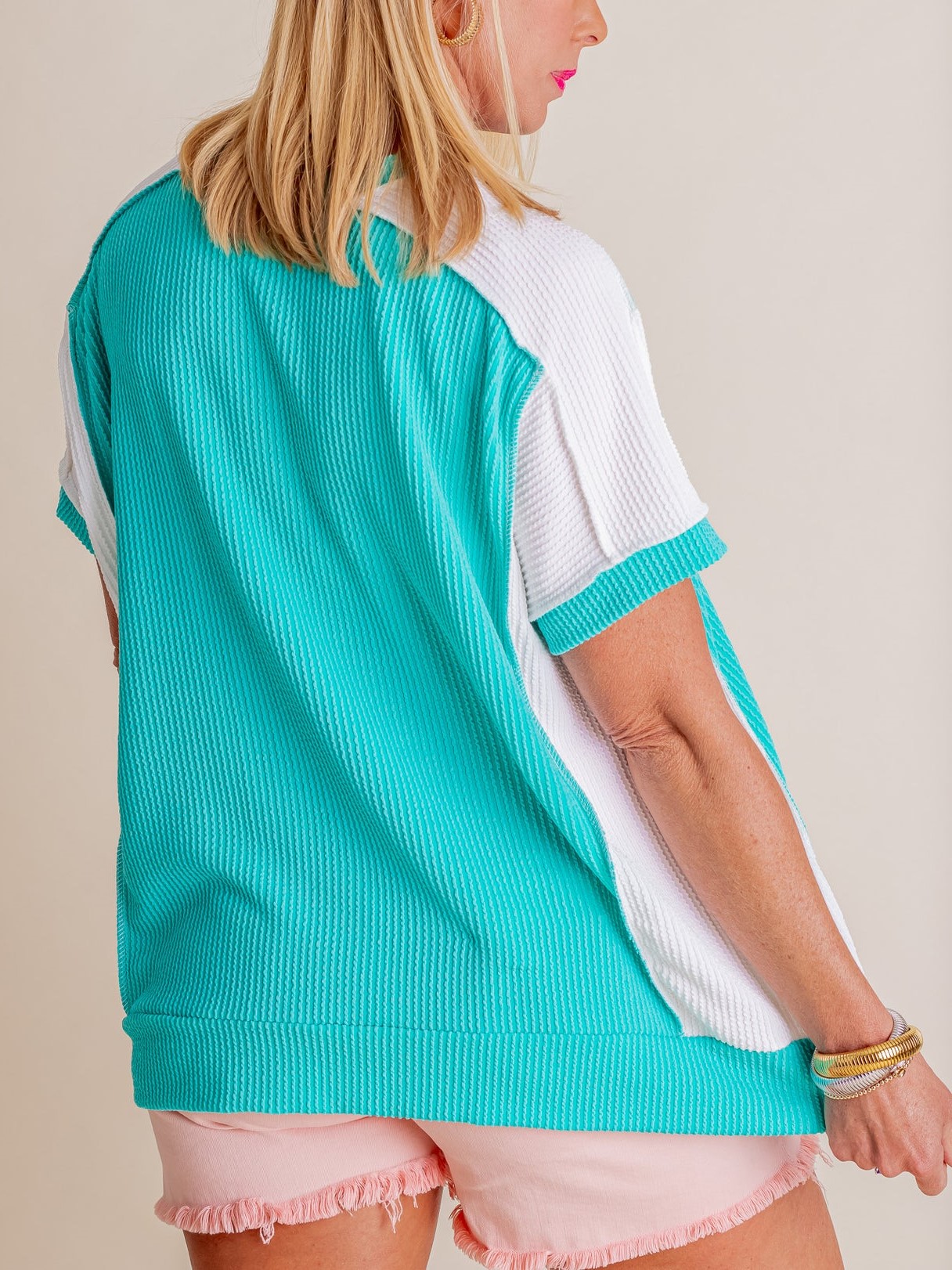 Ribbed Stitching Color Block Tee