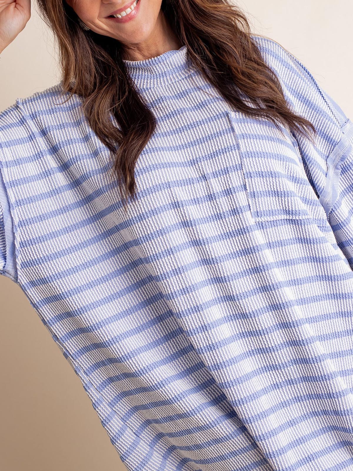 Only Go Forwards Oversized Striped Top Ribbed Short Sleeves