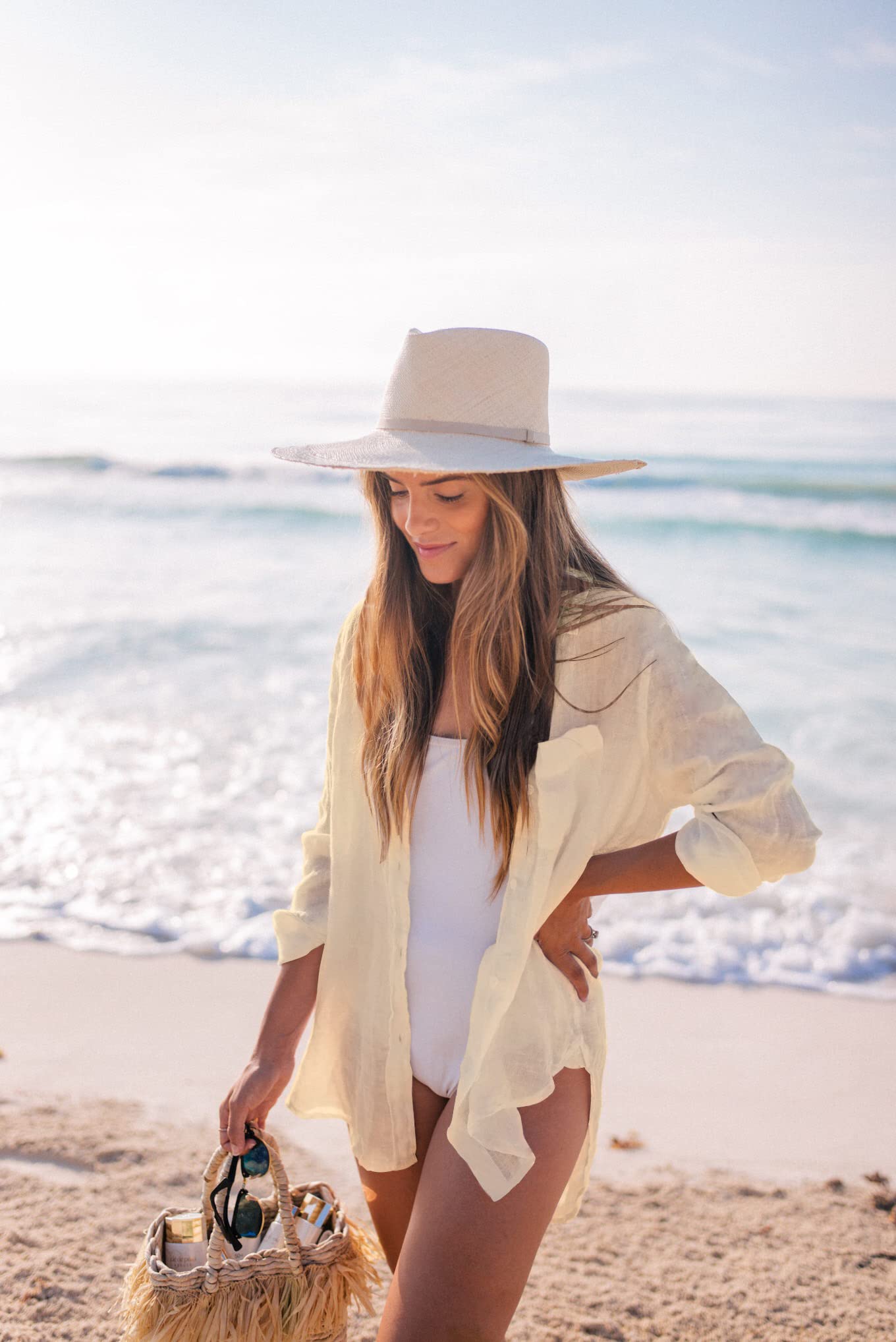 Women Long Sleeve Beach Shirt Blouses Bathing Suit Cover Up