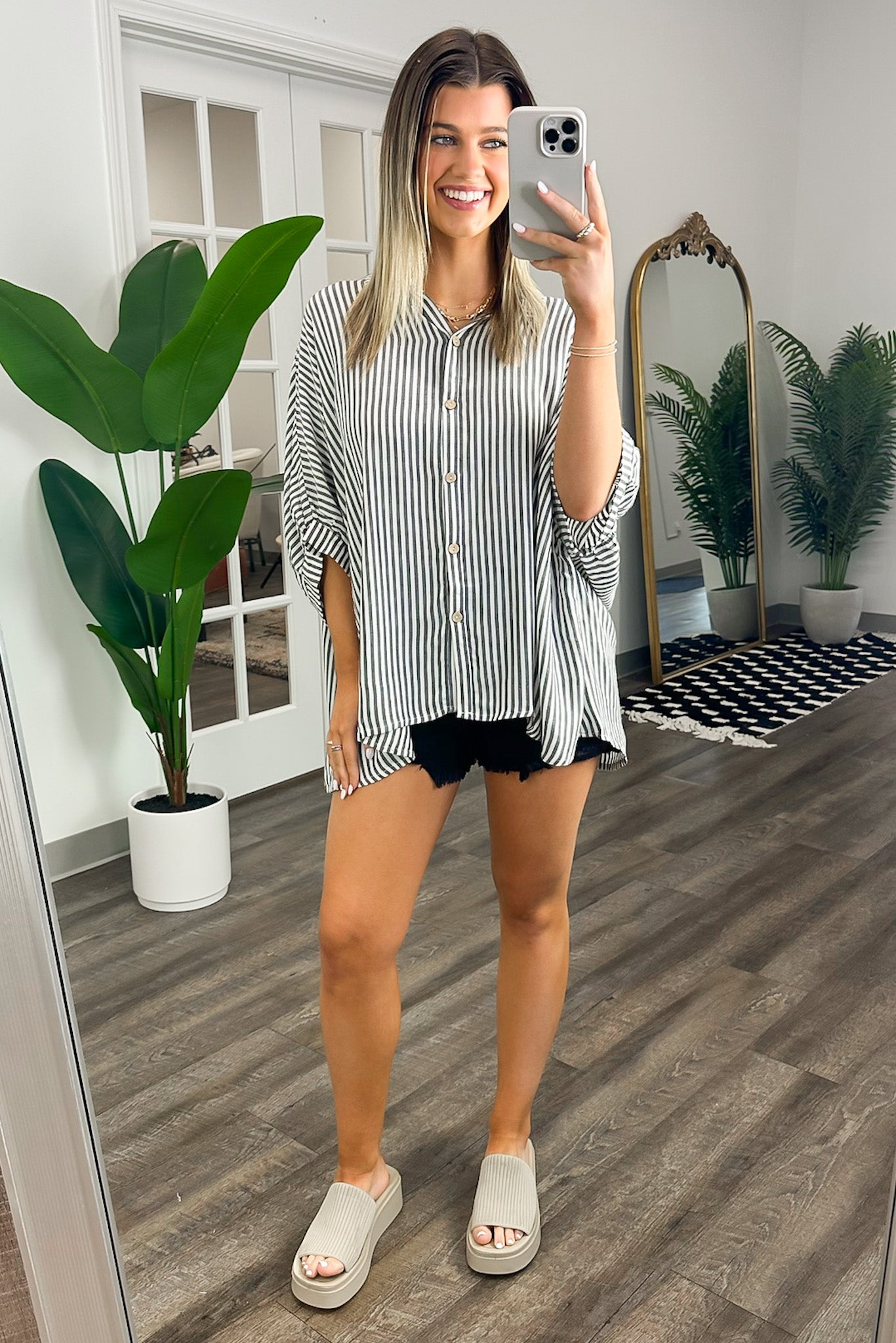 JoJo Striped Button Down Relaxed Top