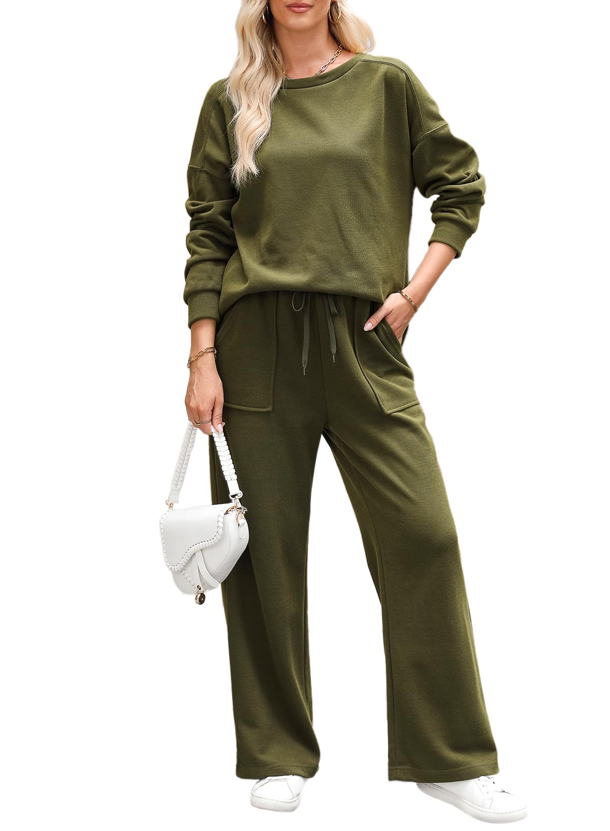 Women's Casual Fall Cotton Long Sleeve Knit Tops And Pants Lounge Sets