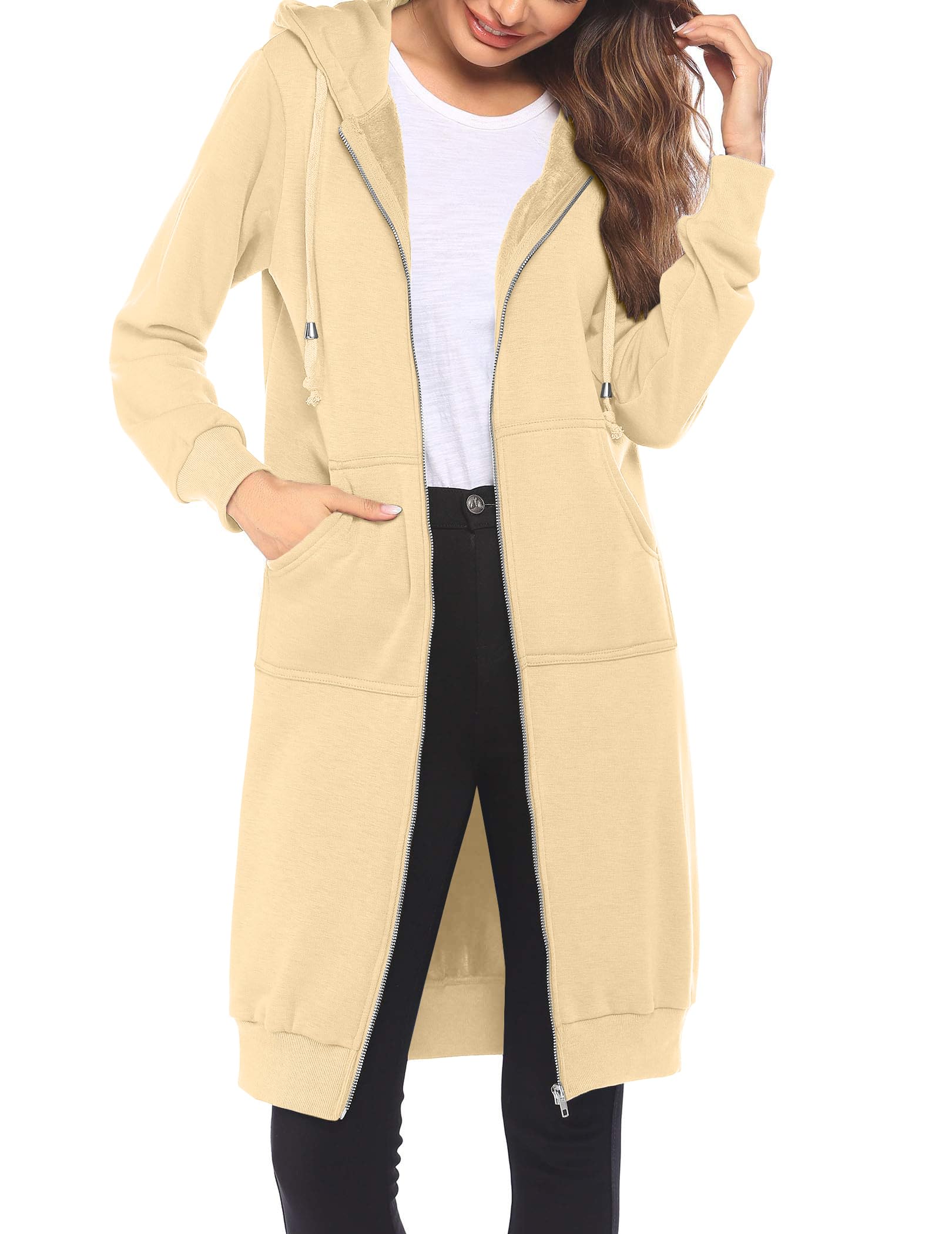 Womens Casual Zip up Fleece Hoodies Long Hoodie Jacket
