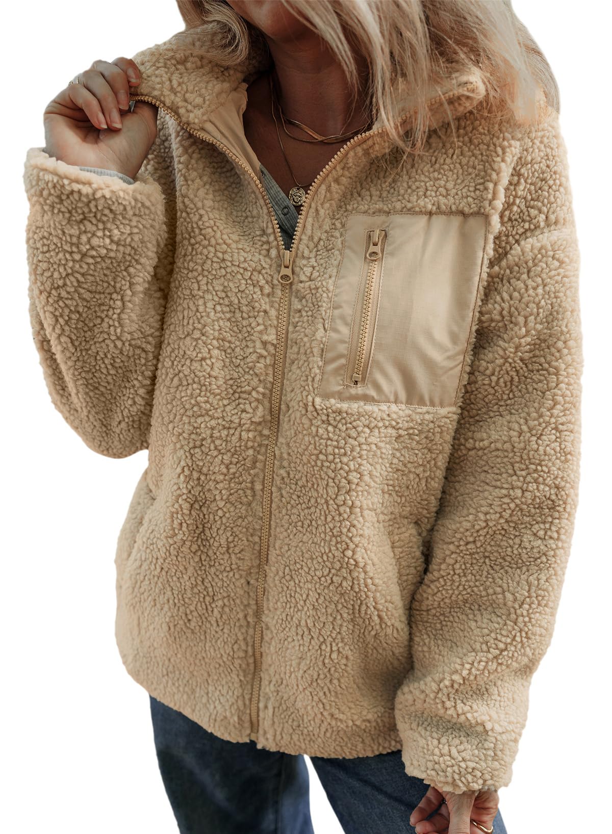 Womens Winter Trendy Full Zipper Fleece Jackets with Pockets