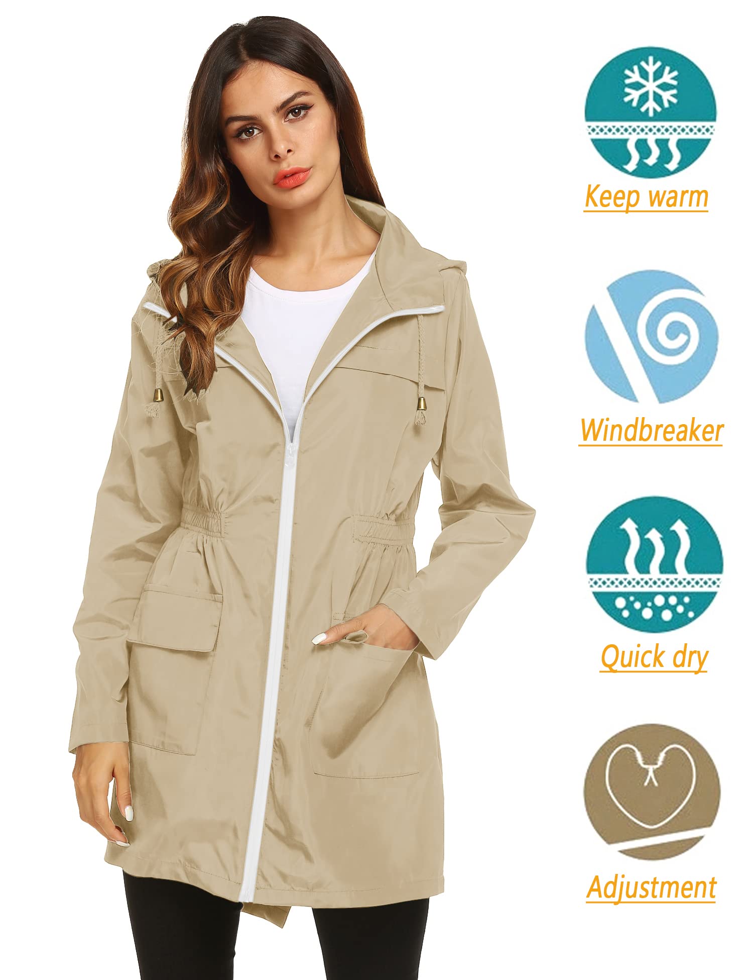 Women's Waterproof Lightweight Rain Jacket Active Outdoor Hooded Raincoat