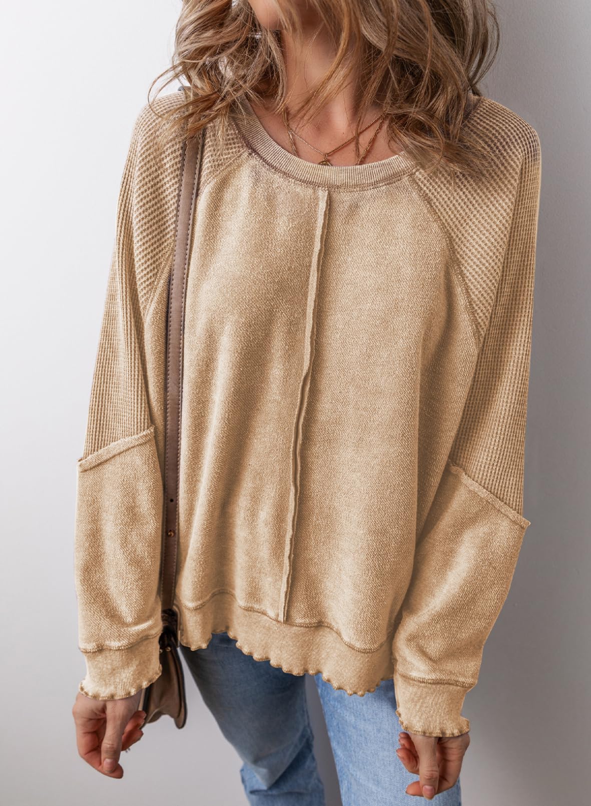 Casual Crewneck Long Sleeve Reverse Seam Pullover Sweatshirts