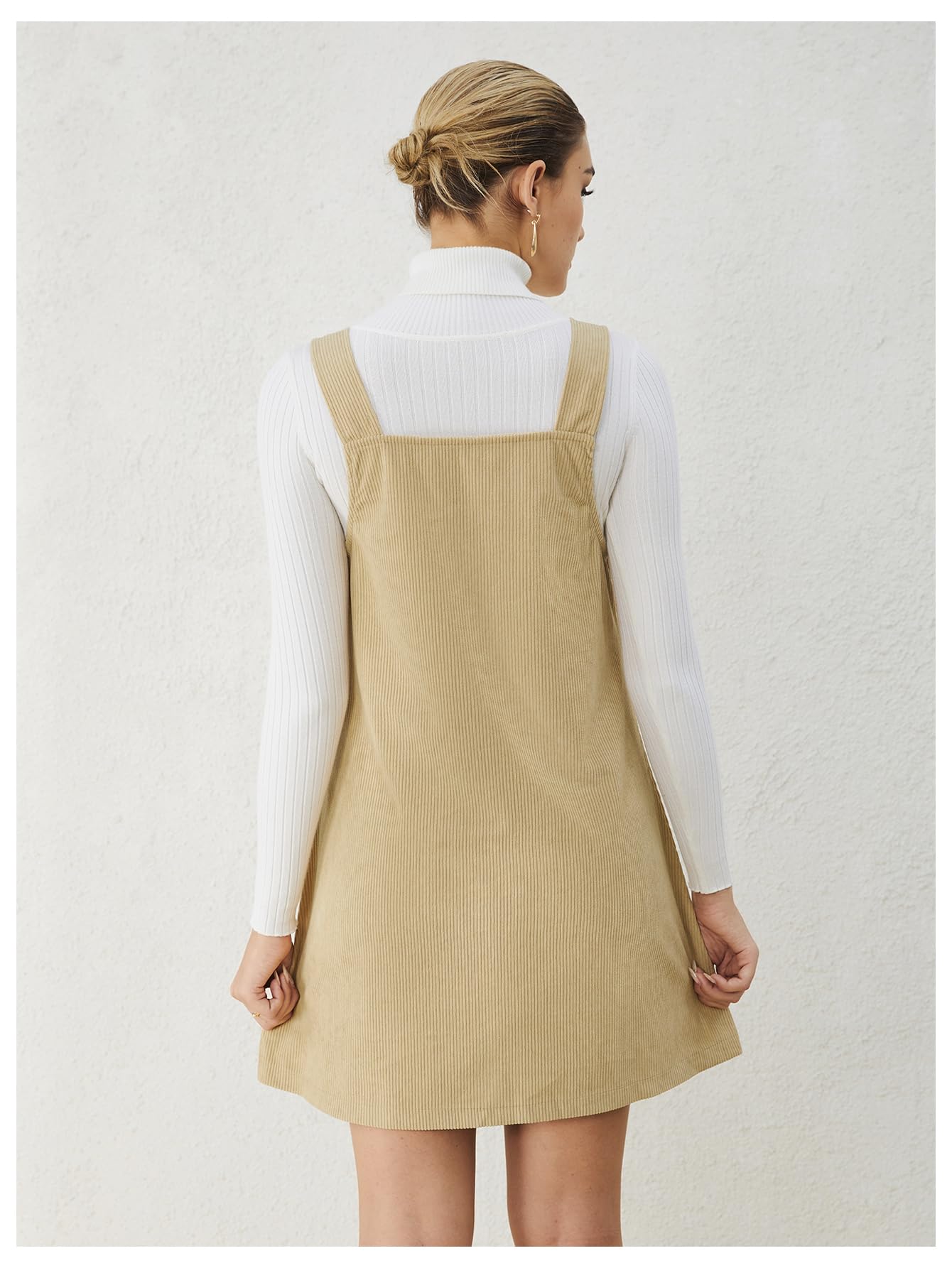 WomenS V Neck Corduroy Pinafore Overall Mini Dress