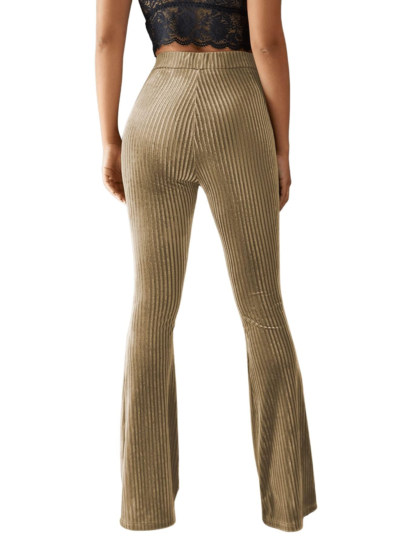 Women's Velvet Elastic Waist Flare Leg Palazzo Long Pants Trousers