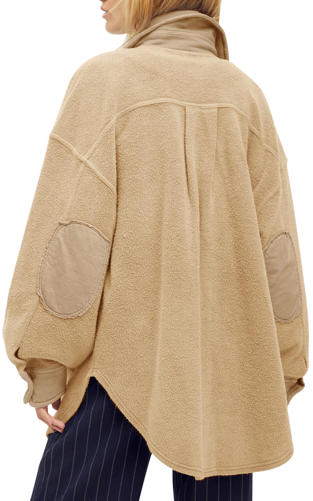 HOT SALE Women's Oversized Fleece Long Sleeve Button Down Shirt Jacket