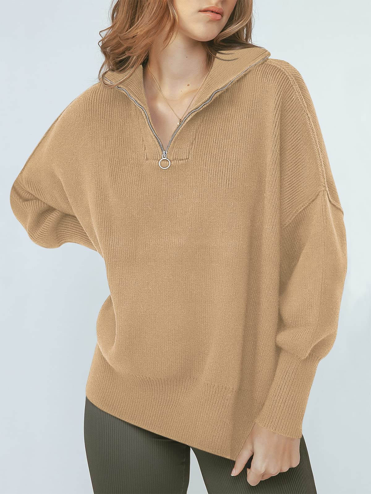 Women's Oversized Quarter Zip  Sweater Pullover