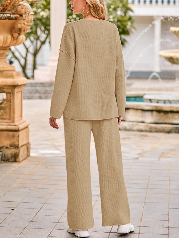 Women's Long Sleeve Button Knit Pullover Sweater and Pants Lounge 2 Piece Outfit Sets