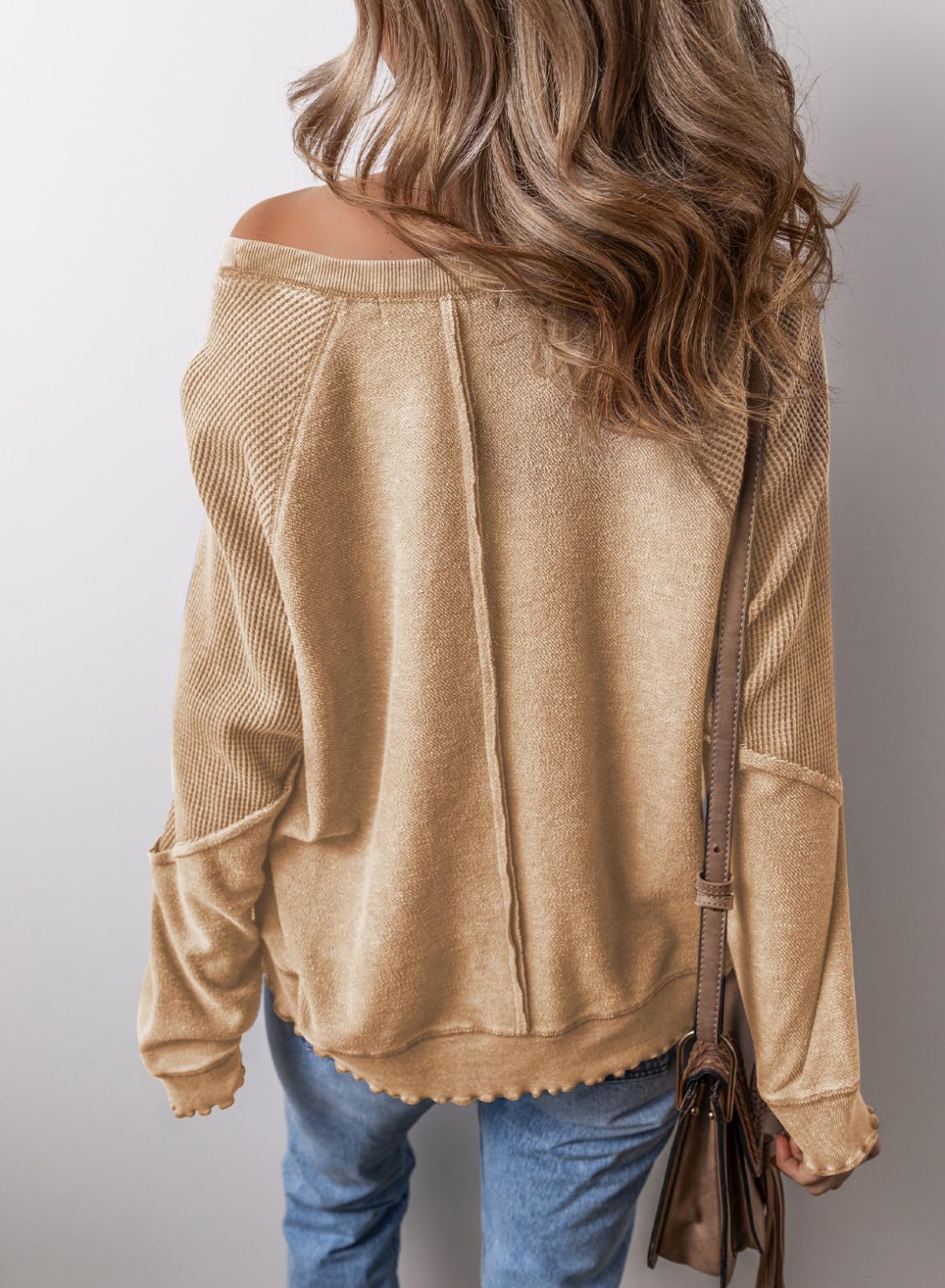 Casual Crewneck Long Sleeve Reverse Seam Pullover Sweatshirts