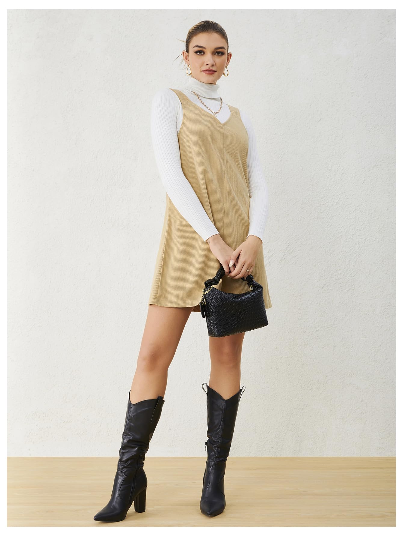 WomenS V Neck Corduroy Pinafore Overall Mini Dress