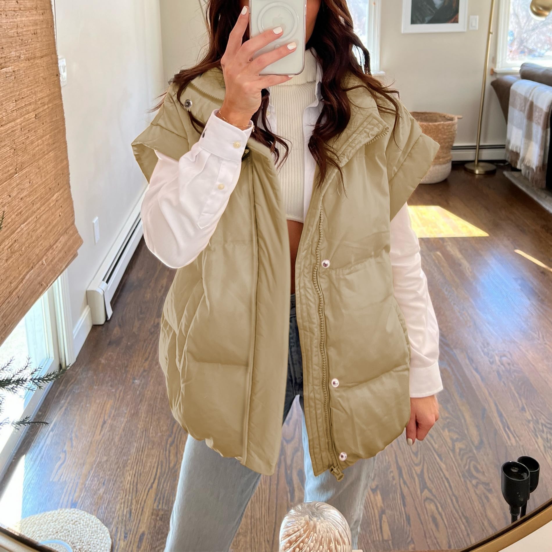 Women's Oversized Stand Collar Full Zip Puffer Vest