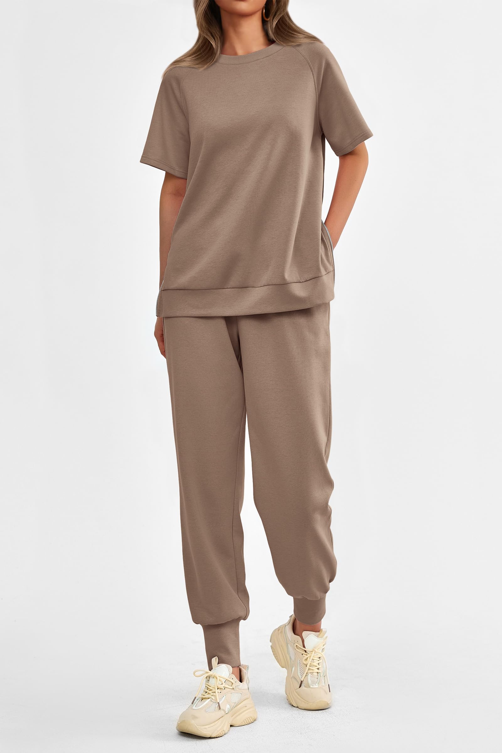 Women's Casual Short Sleeve Tops High Waisted Sweatpants Set