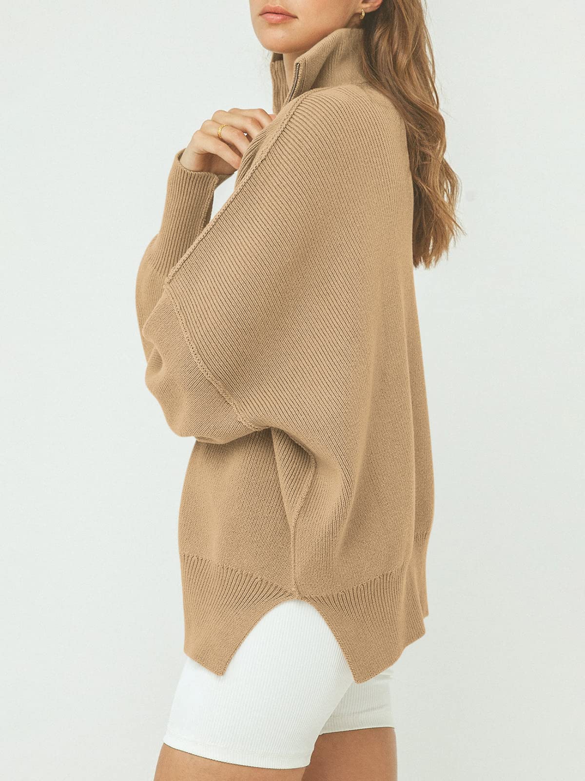 Women's Oversized Quarter Zip  Sweater Pullover
