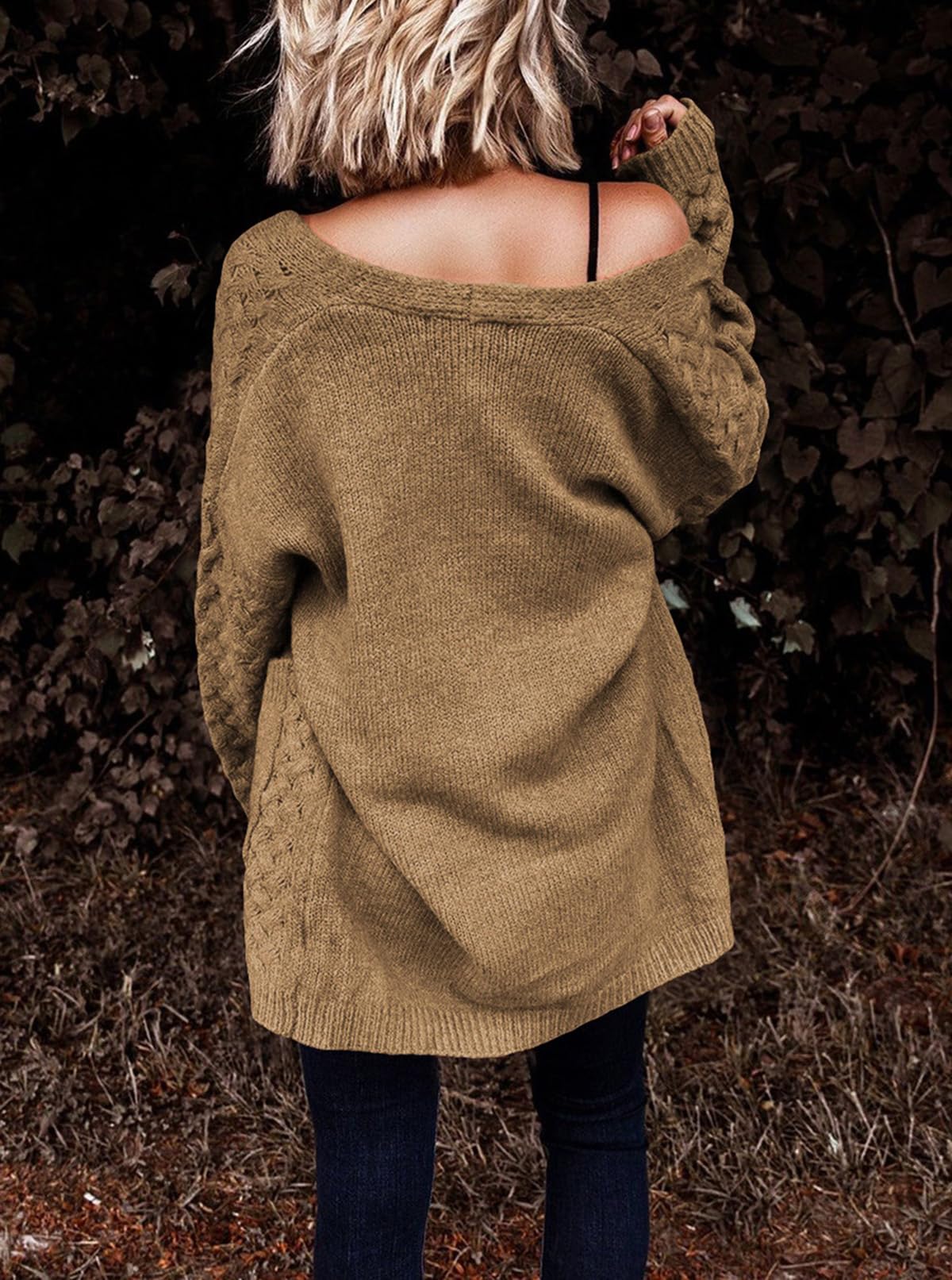 Women's Casual Open Front Long Sleeve Chunky Cable Knit Cardigans With Pockets