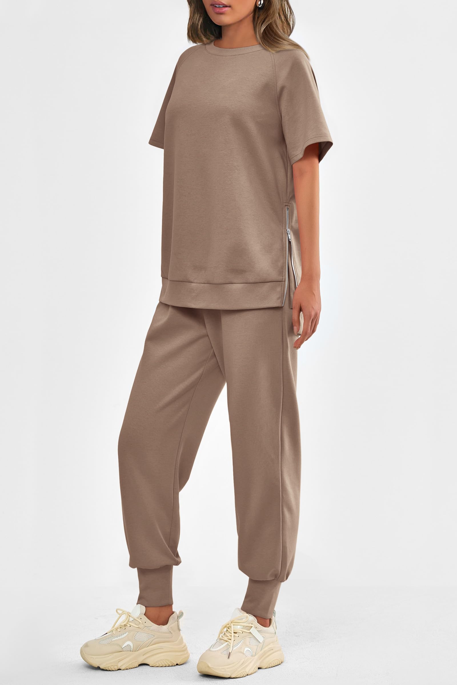 Women's Casual Short Sleeve Tops High Waisted Sweatpants Set