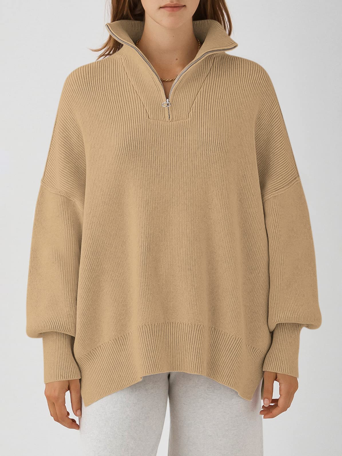 Women's Oversized Quarter Zip  Sweater Pullover