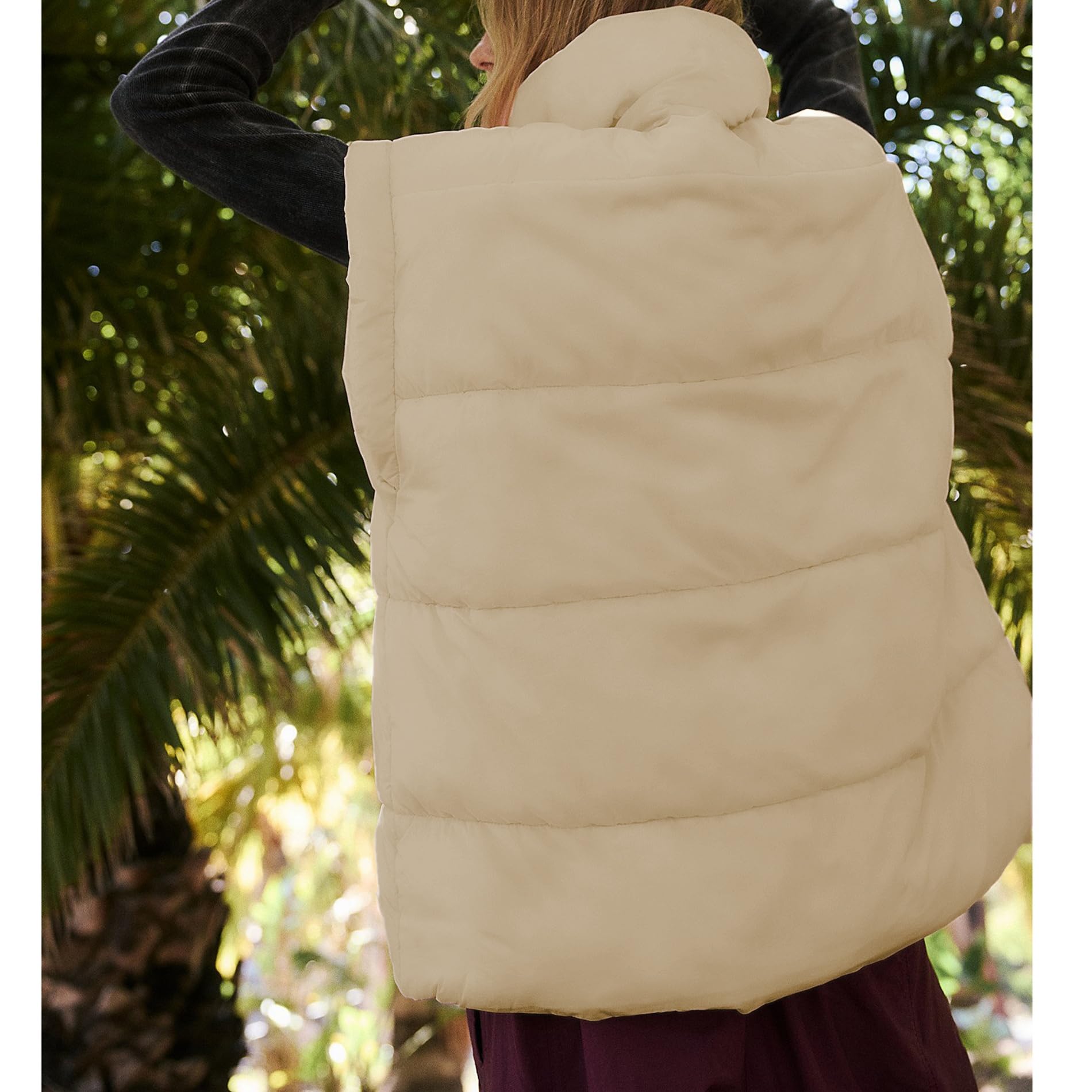 Women's Oversized Stand Collar Full Zip Puffer Vest